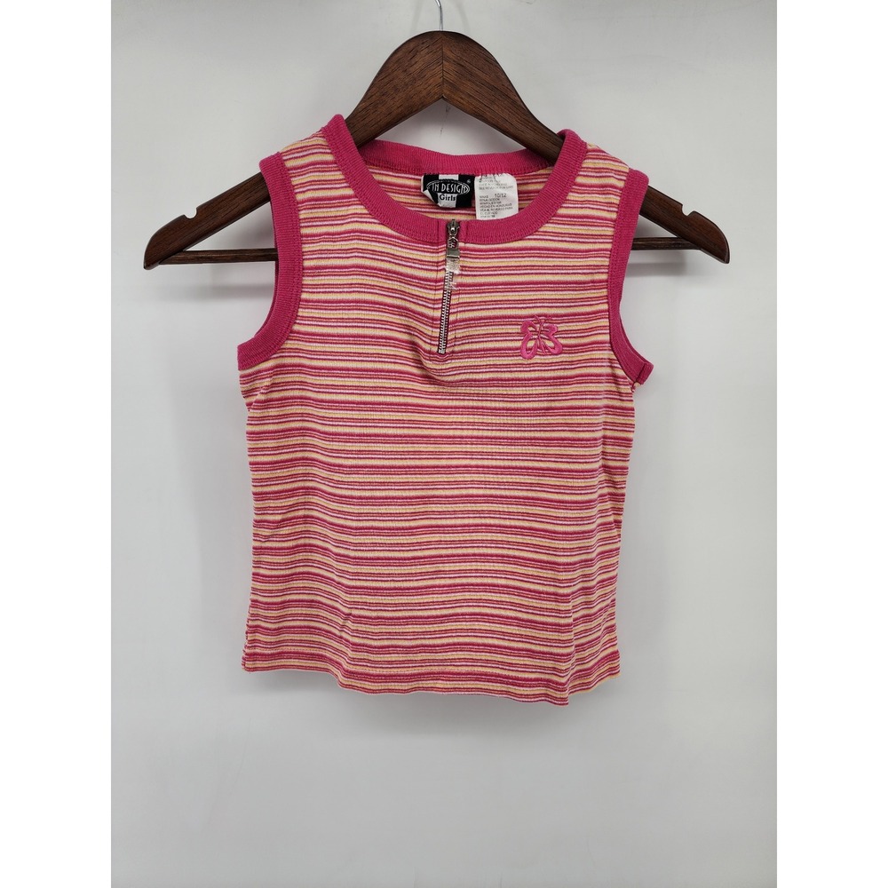 In Design Pink Striped Quarter Zip Sleeveless Ribbed Top Size 10/12